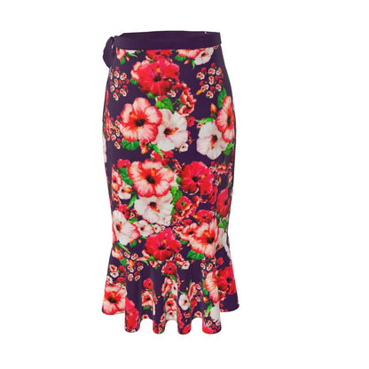 TRP Floral Prints (03): Hibiscus Flowers (01-01) "Argaman Vines" | Ruffle Wrap Midi Skirt