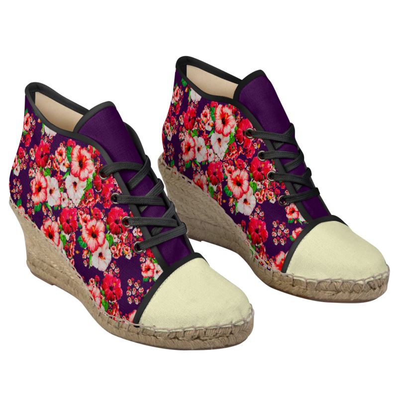 TRP Floral Prints (03): Hibiscus Flowers (01-01) "Argaman Vines" | Espadrille Wedge Sneakers