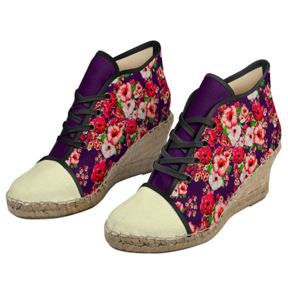 TRP Floral Prints (03): Hibiscus Flowers (01-01) "Argaman Vines" | Espadrille Wedge Sneakers