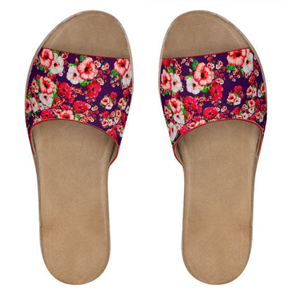 TRP Floral Prints (03): Hibiscus Flowers (01-01) "Argaman Vines" | Leather Slide Sandals