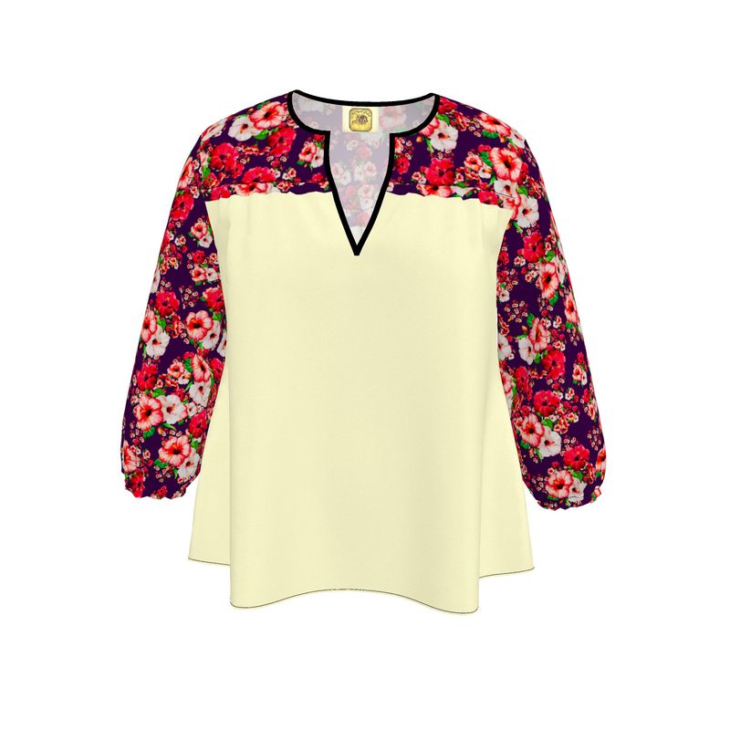 TRP Floral Prints (03): Hibiscus Flowers (01-01) "Argaman Vines" |  V-Neck Tunic Blouse