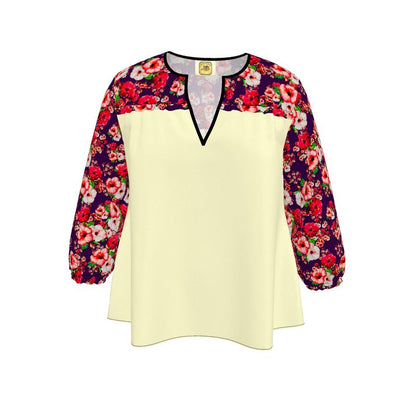 TRP Floral Prints (03): Hibiscus Flowers (01-01) "Argaman Vines" |  V-Neck Tunic Blouse