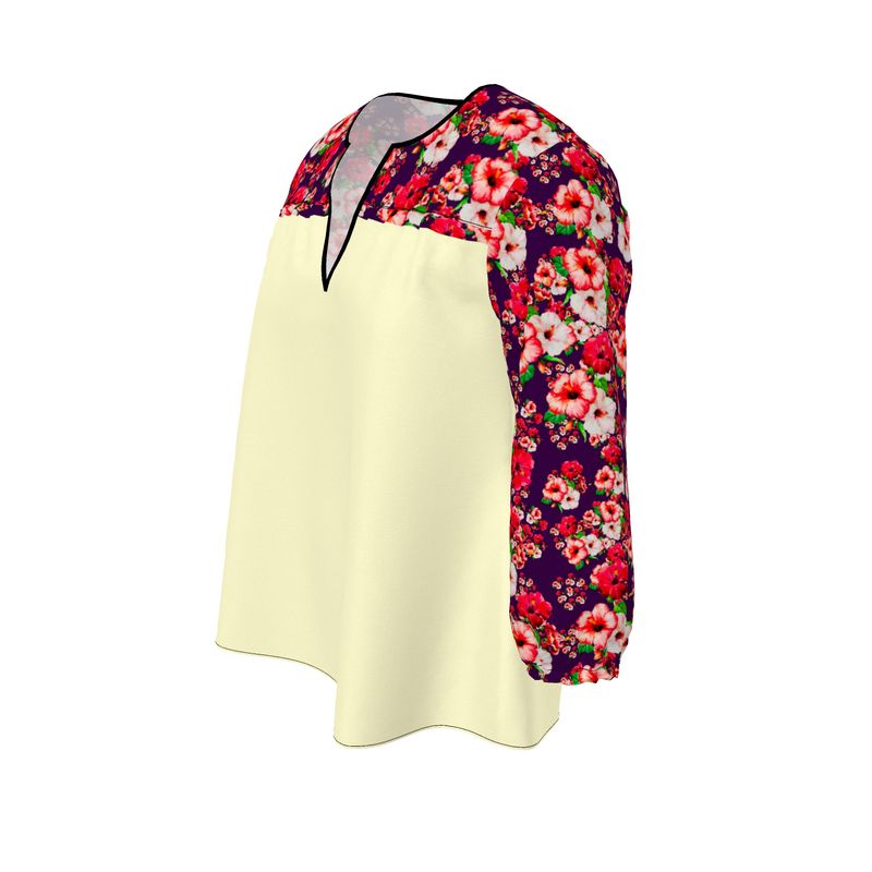 TRP Floral Prints (03): Hibiscus Flowers (01-01) "Argaman Vines" |  V-Neck Tunic Blouse