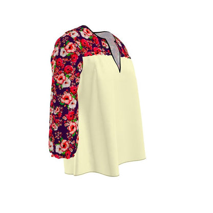 TRP Floral Prints (03): Hibiscus Flowers (01-01) "Argaman Vines" |  V-Neck Tunic Blouse