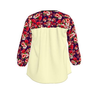 TRP Floral Prints (03): Hibiscus Flowers (01-01) "Argaman Vines" |  V-Neck Tunic Blouse