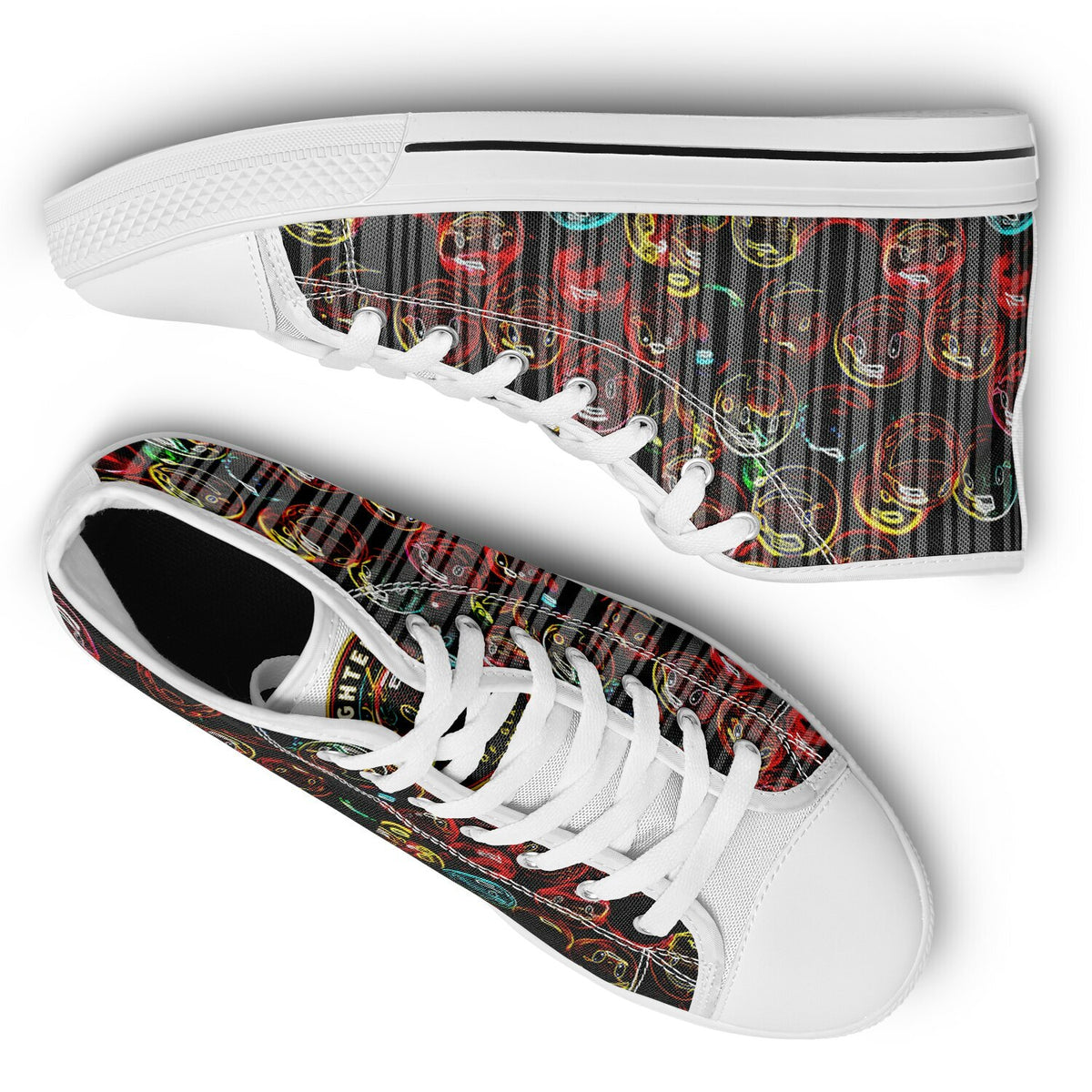 Lighten Up™ (01) — Faces of Gladness™ | Unisex High-Top Canvas Shoes