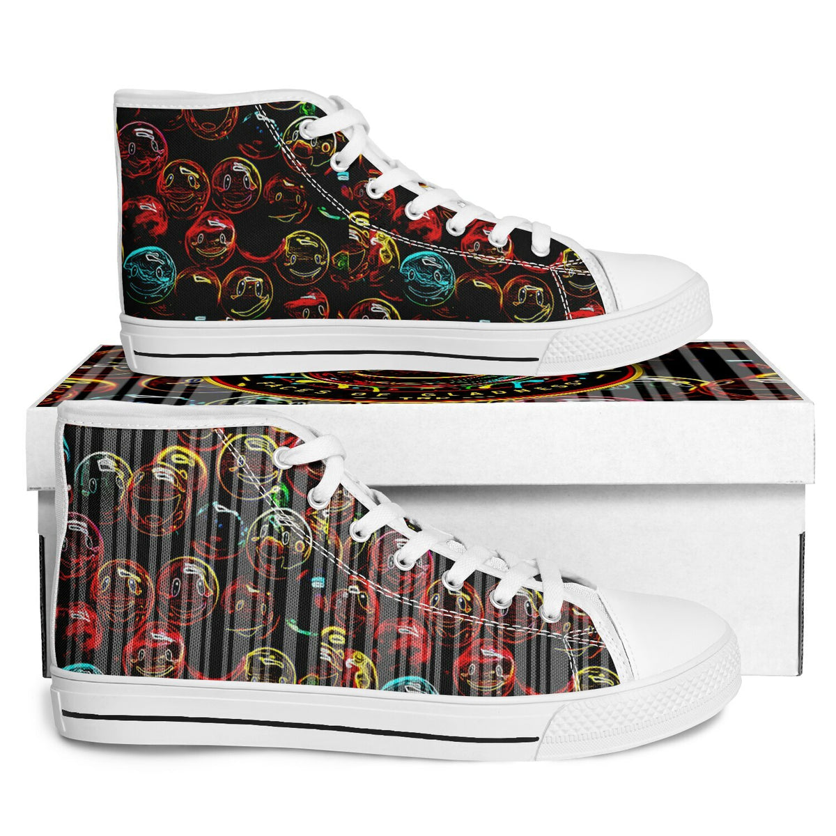 Lighten Up™ (01) — Faces of Gladness™ | Unisex High-Top Canvas Shoes