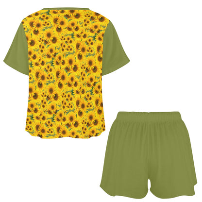 TRP Floral Prints (04): Sunflowers in Symmetry | Lounge T-Shirt & Shorts Set | 5 Colors