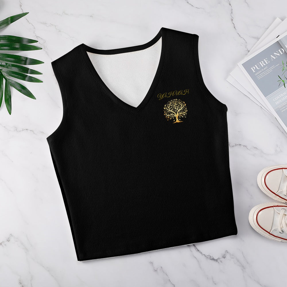 Yahuah: Tree of Life (01-01) | Knit Crop Top | Black Gold Faith Vest