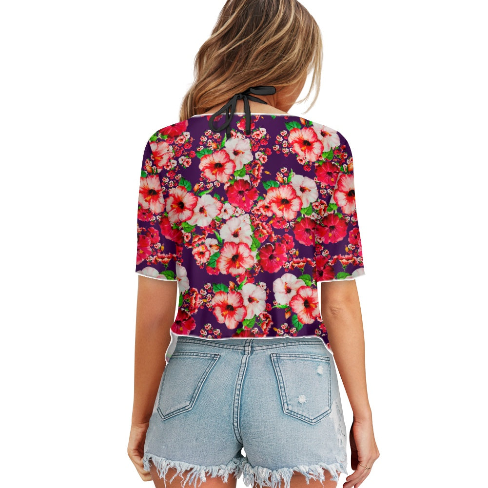 TRP Floral Prints (03): Hibiscus Flowers (01-01) "Argaman Vines" | Tie-Front Crop Top