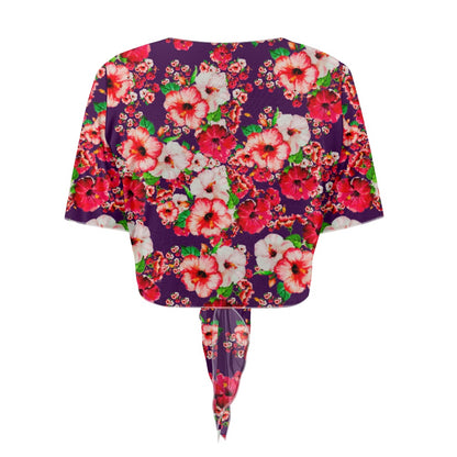TRP Floral Prints (03): Hibiscus Flowers (01-01) "Argaman Vines" | Tie-Front Crop Top