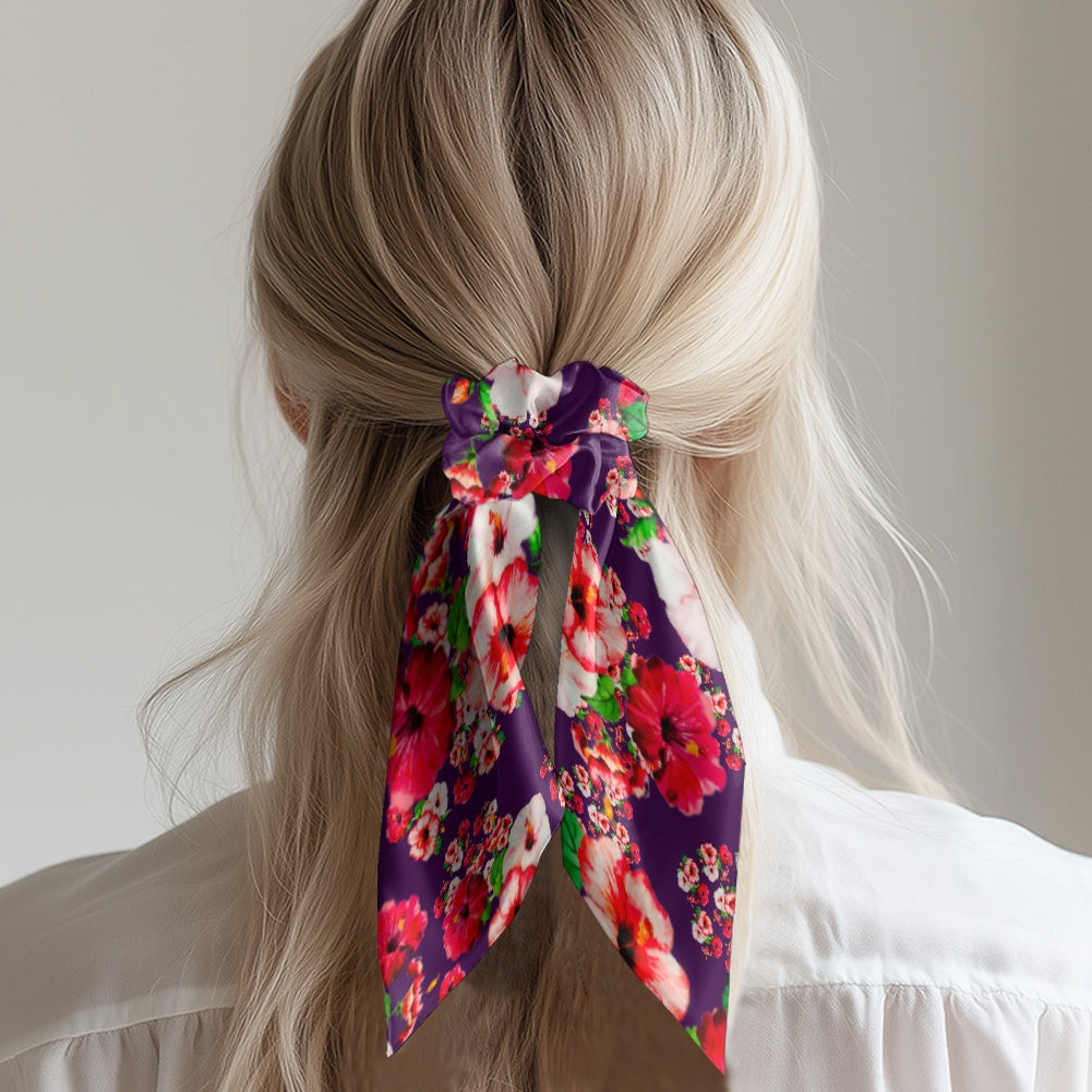 TRP Floral Prints (03): Hibiscus Flowers (01-01) "Argaman Vines" | Satin Scarf Scrunchie