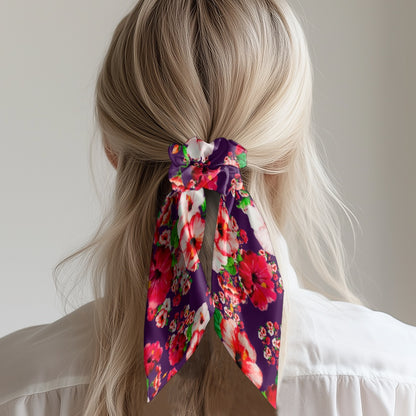 TRP Floral Prints (03): Hibiscus Flowers (01-01) "Argaman Vines" | Satin Scarf Scrunchie