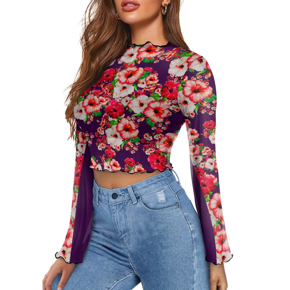 TRP Floral Prints (03): Hibiscus Flowers (01-01) "Argaman Vines" | Bell Sleeve Blouse