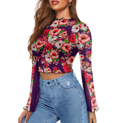 TRP Floral Prints (03): Hibiscus Flowers (01-01) "Argaman Vines" | Bell Sleeve Blouse