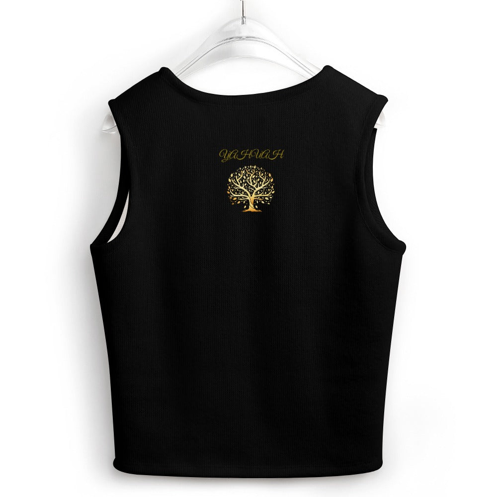 Yahuah: Tree of Life (01-01) | Knit Crop Top | Black Gold Faith Vest