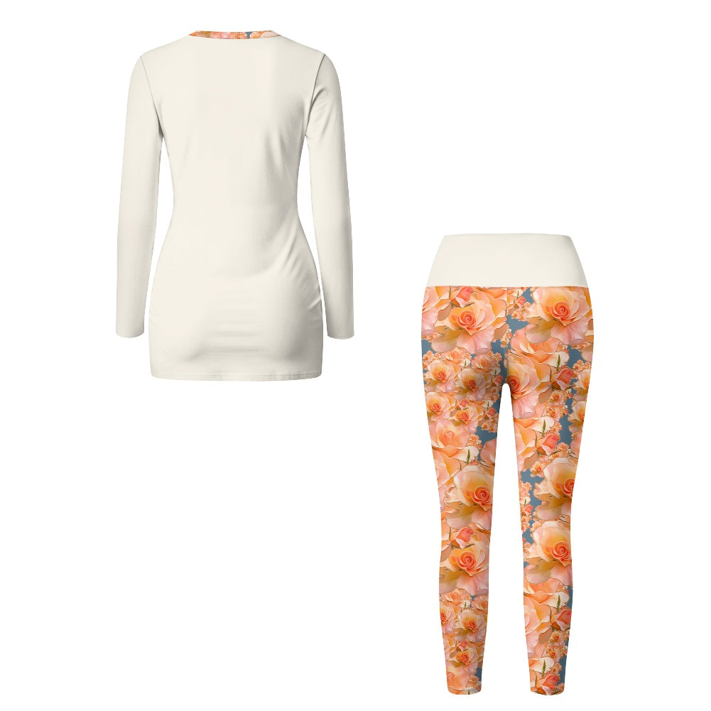 Floral Embosses (03-01): Apricot Bloom Essential | Two Piece Tunic and Leggings Set
