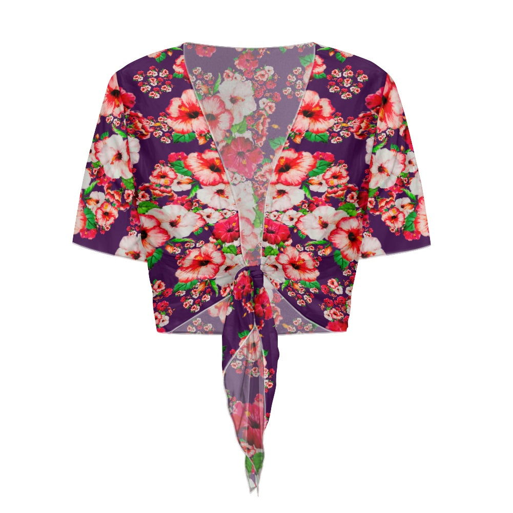 TRP Floral Prints (03): Hibiscus Flowers (01-01) "Argaman Vines" | Tie-Front Crop Top