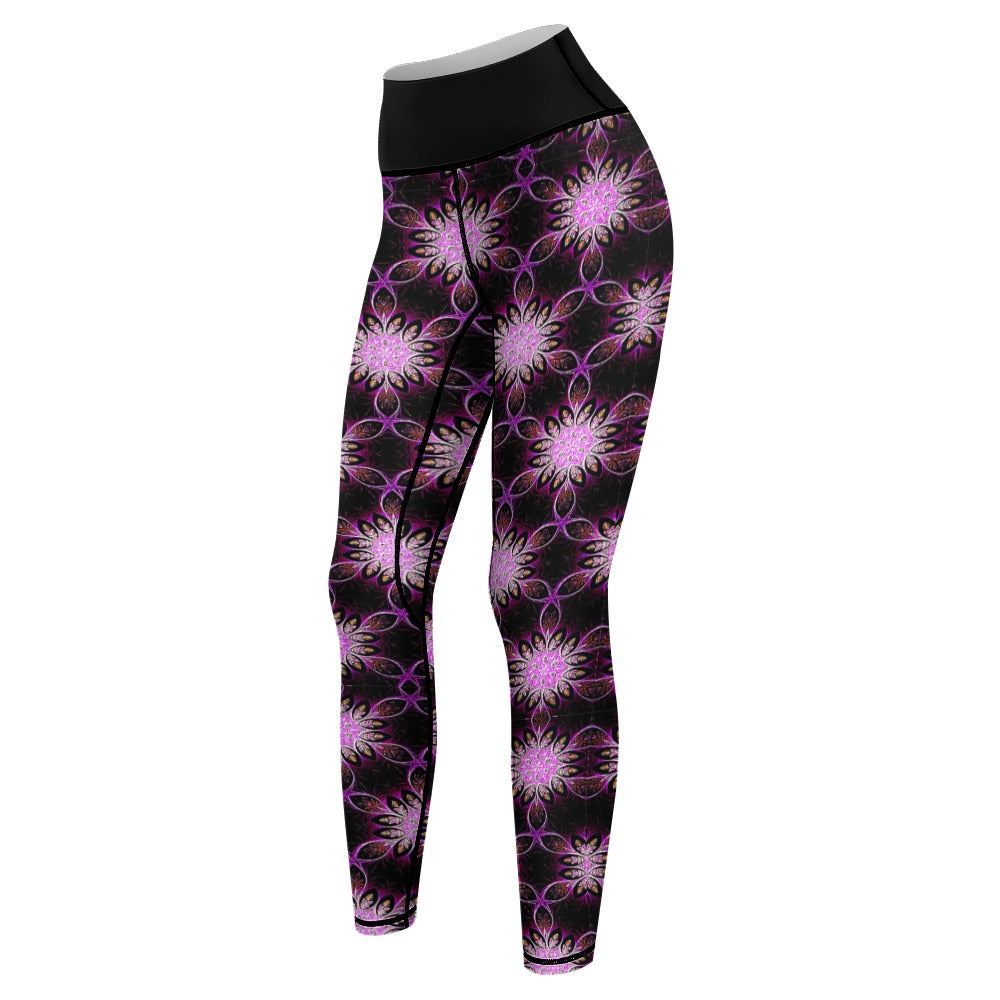 Geo-Graphic 01: Electric Petals Neon Fractal Performance Leggings