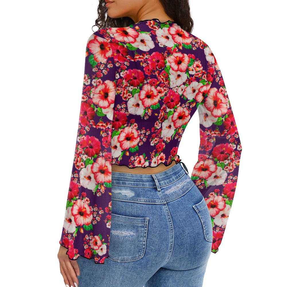 TRP Floral Prints (03): Hibiscus Flowers (01-01) "Argaman Vines" | Bell Sleeve Blouse