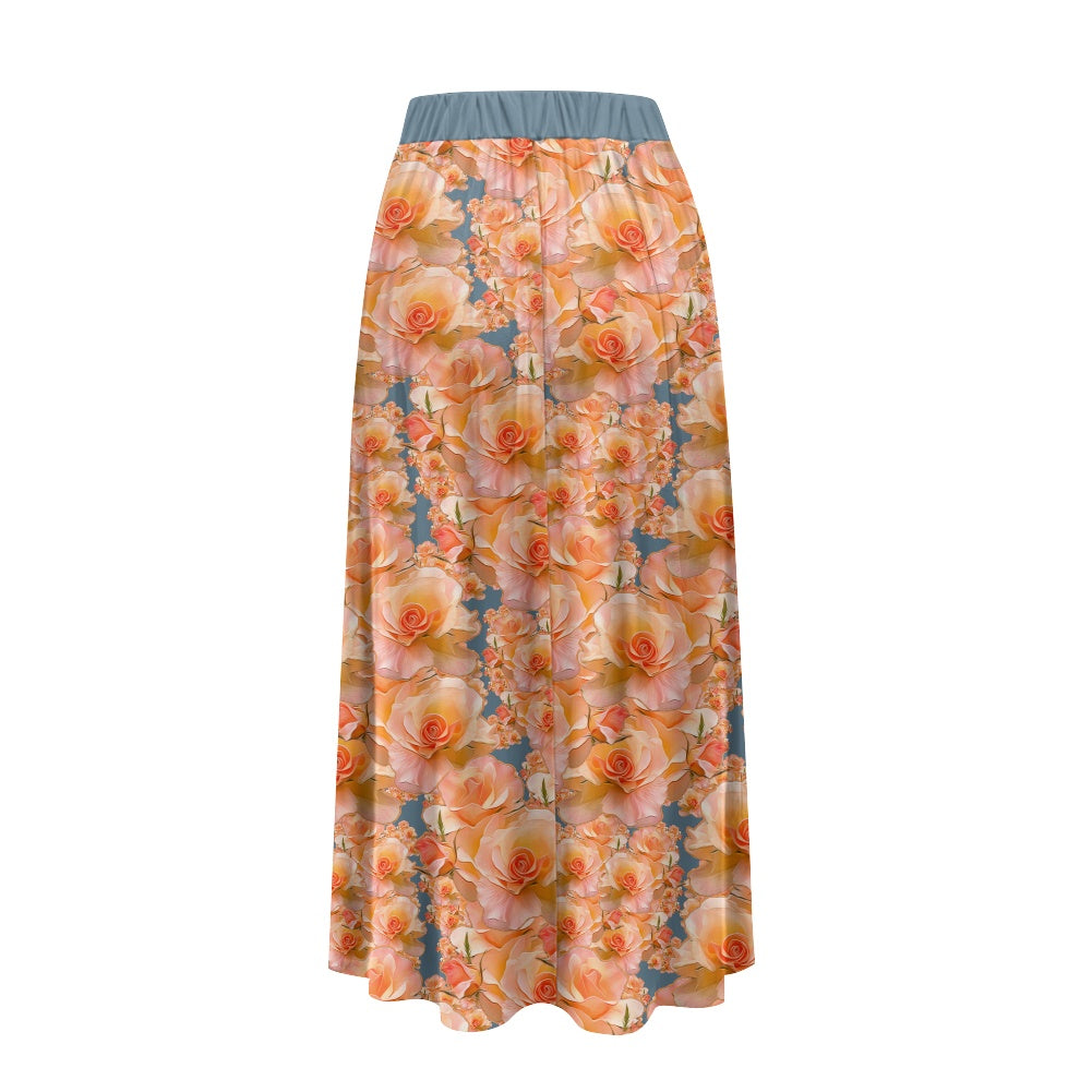 Floral Embosses (03-01): Apricot Bloom Essential | Double Pocket A-line Maxi Skirt