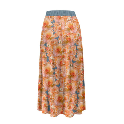 Floral Embosses (03-01): Apricot Bloom Essential | Double Pocket A-line Maxi Skirt