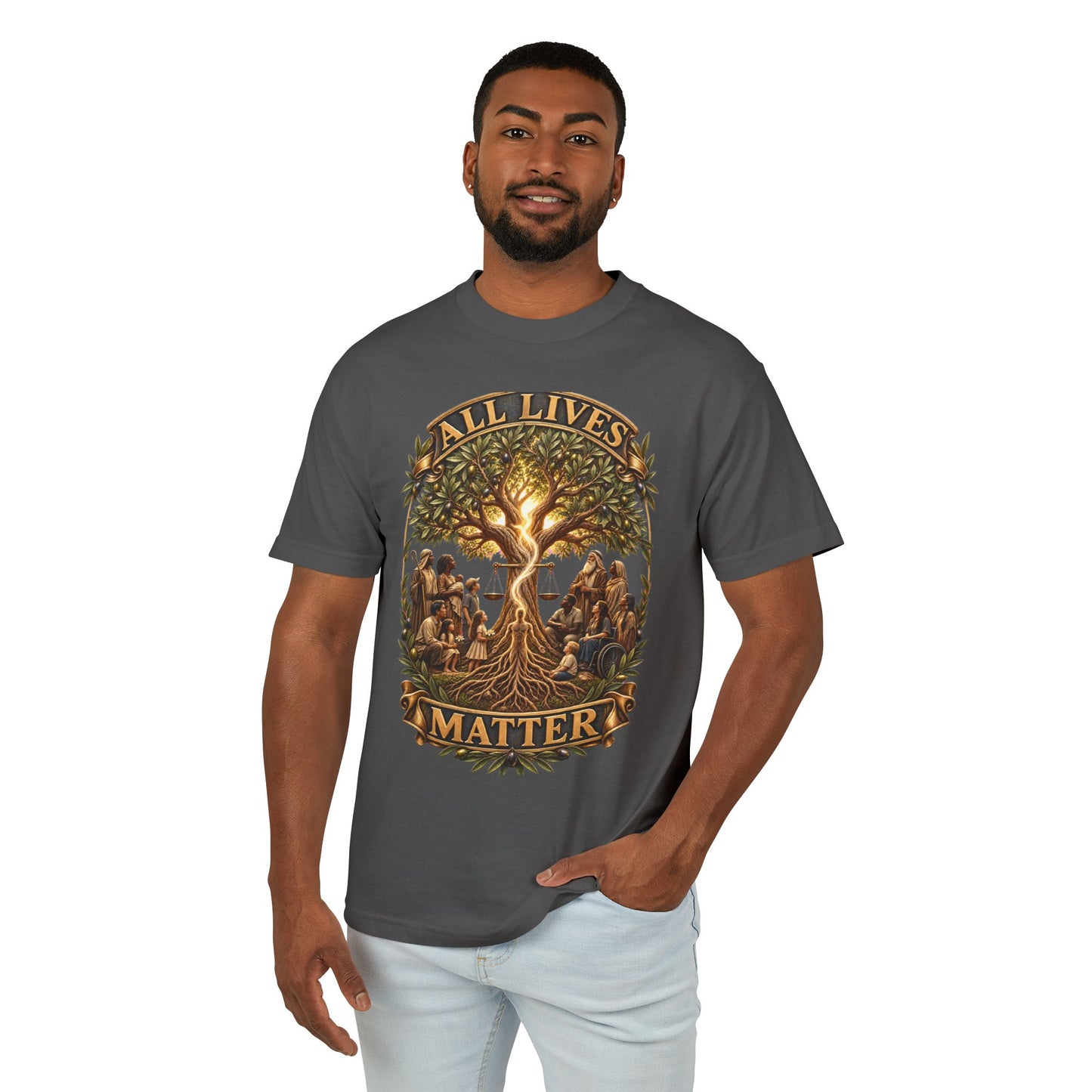 All Lives Matter™ (01) — One Breath, One Humanity™ & The Sevenfold Light™ |  American Apparel Unisex Garment-Dyed Heavyweight Cotton Tee