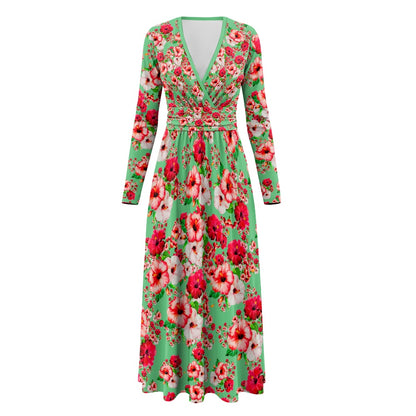 TRP Floral Prints (03): Hibiscus Flowers (01-02) "Deshe Abundance" | Long Sleeve Maxi Dress