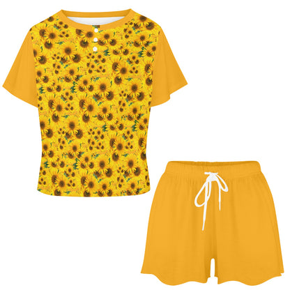 TRP Floral Prints (04): Sunflowers in Symmetry | Lounge T-Shirt & Shorts Set | 5 Colors