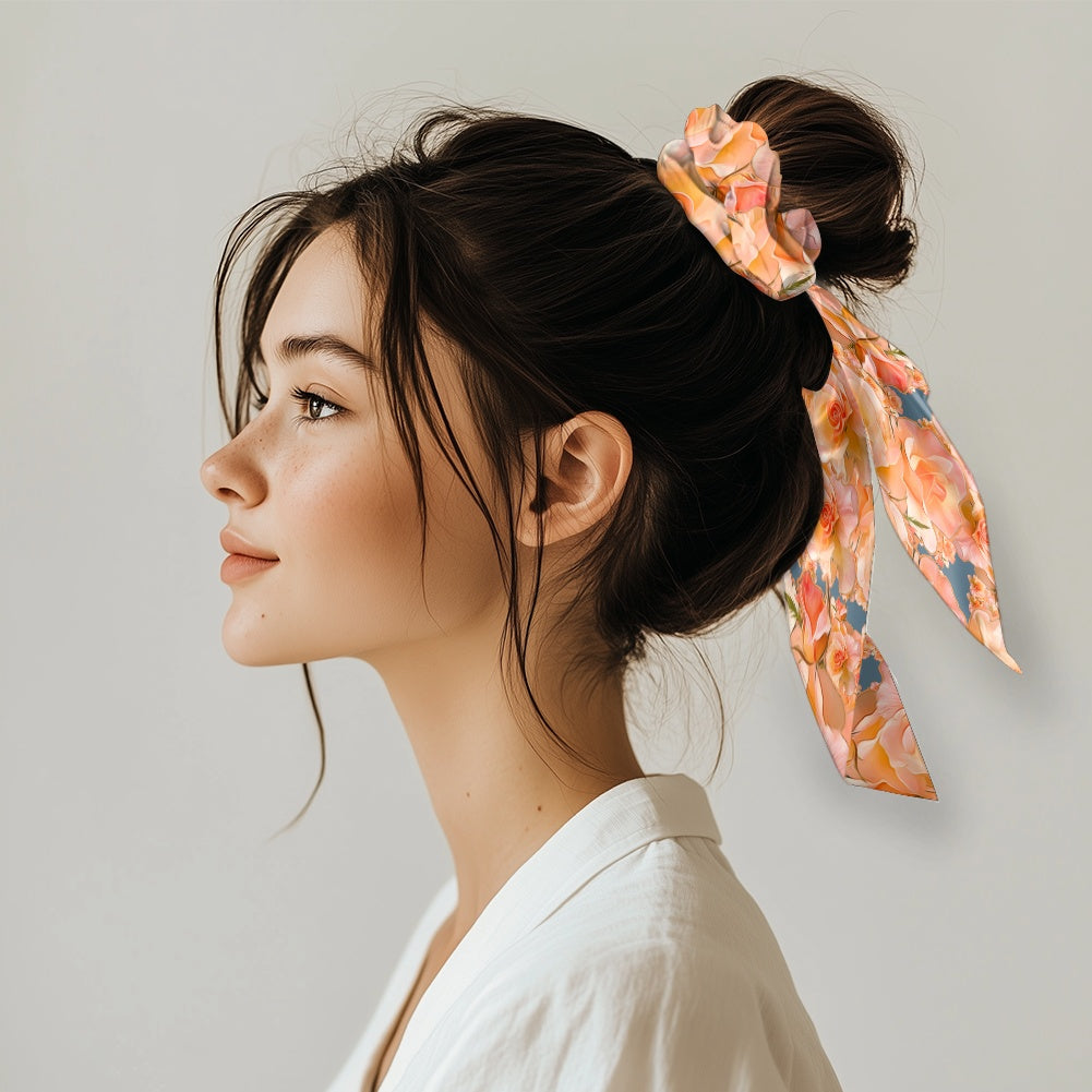 Floral Embosses (03-01): Apricot Bloom Essential | Satin Scarf Scrunchie