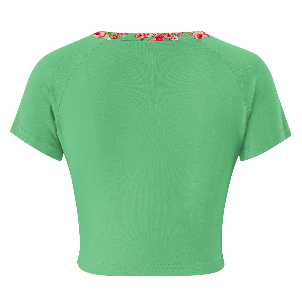 TRP Floral Prints (03): Hibiscus Flowers (01-02) "Deshe Abundance" | Fitted Crop Top | Emerald
