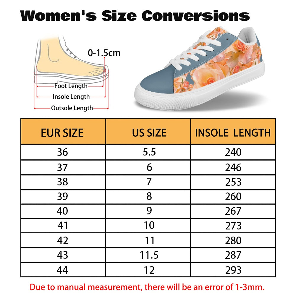Floral Embosses (03-01): Apricot Bloom Essential | Women's Low Top PU Leather Sneakers