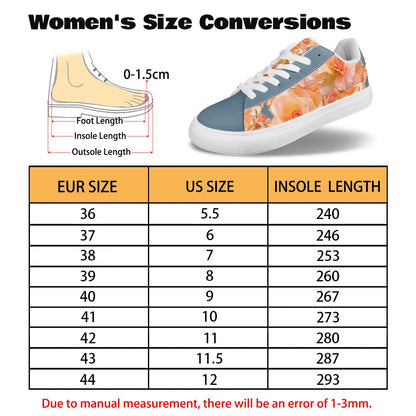 Floral Embosses (03-01): Apricot Bloom Essential | Women's Low Top PU Leather Sneakers