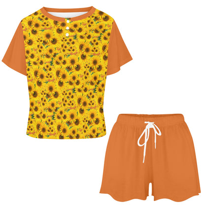 TRP Floral Prints (04): Sunflowers in Symmetry | Lounge T-Shirt & Shorts Set | 5 Colors