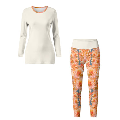 Floral Embosses (03-01): Apricot Bloom Essential | Two Piece Tunic and Leggings Set