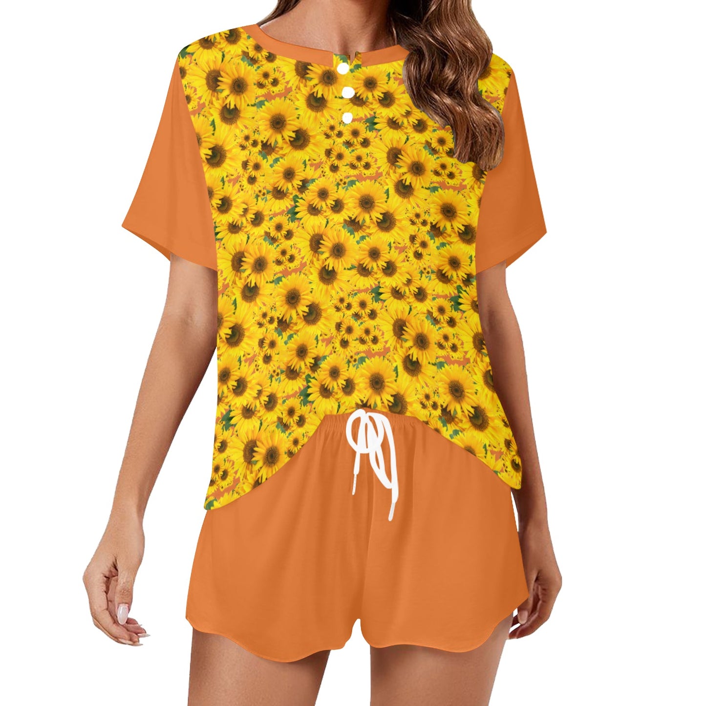 TRP Floral Prints (04): Sunflowers in Symmetry | Lounge T-Shirt & Shorts Set | 5 Colors
