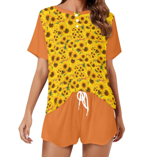 TRP Floral Prints (04): Sunflowers in Symmetry | Lounge T-Shirt & Shorts Set | 5 Colors