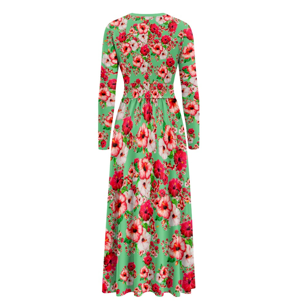TRP Floral Prints (03): Hibiscus Flowers (01-02) "Deshe Abundance" | Long Sleeve Maxi Dress