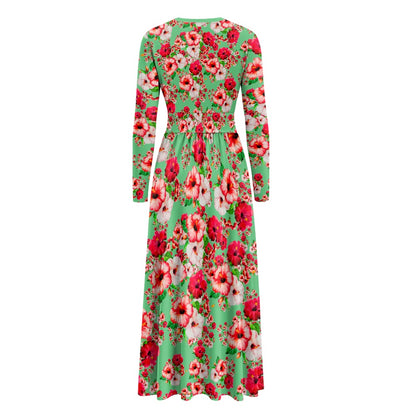 TRP Floral Prints (03): Hibiscus Flowers (01-02) "Deshe Abundance" | Long Sleeve Maxi Dress