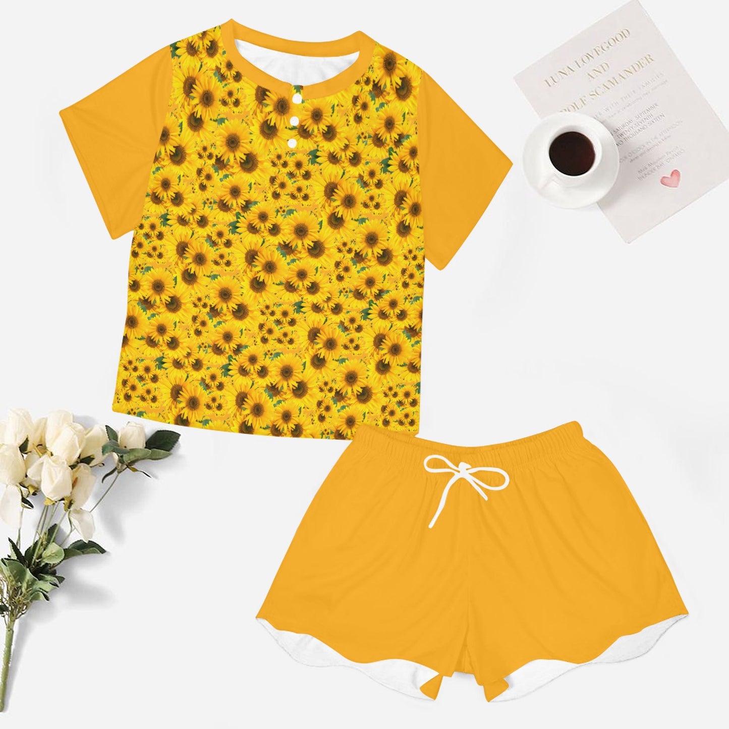 TRP Floral Prints (04): Sunflowers in Symmetry | Lounge T-Shirt & Shorts Set | 5 Colors