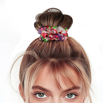 TRP Floral Prints (03): Hibiscus Flowers (01-01) "Argaman Vines" | Satin Scrunchie