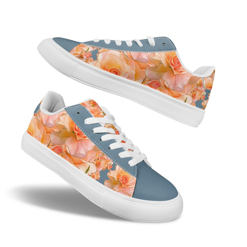 Floral Embosses (03-01): Apricot Bloom Essential | Women's Low Top PU Leather Sneakers