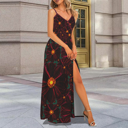 TRP Floral Prints (02): Midnight Bishop of Auckland Dahlia (01–02) | Spaghetti-Strap V-Neck Split Maxi Dress