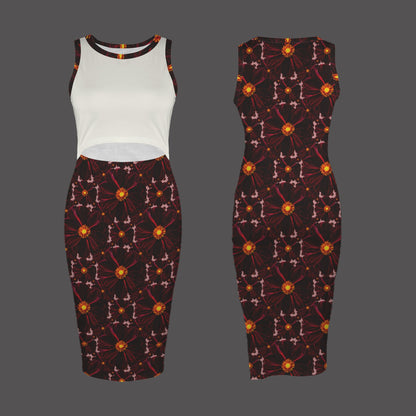 TRP Floral Prints (02): Midnight Bishop of Auckland Dahlia (01–03) | Two-Piece Illusion Side-Slit Bodycon Dress