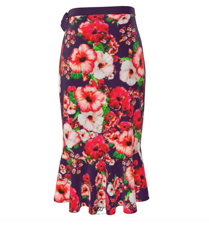 TRP Floral Prints (03): Hibiscus Flowers (01-01) "Argaman Vines" | Ruffle Wrap Midi Skirt