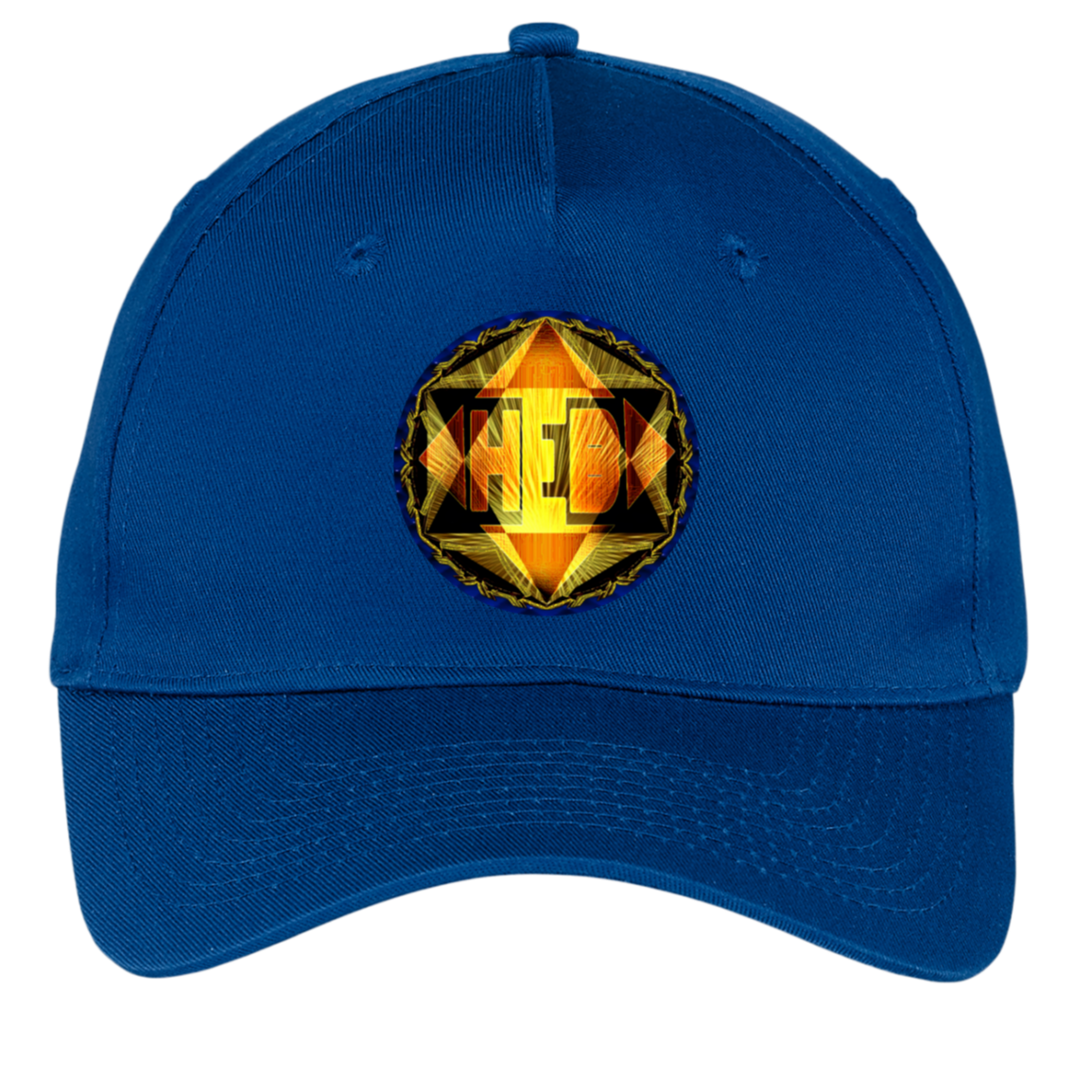 Royal blue dad cap with a centered "Hebrew World: Royal Radiance" golden emblem, displayed on a clean background.