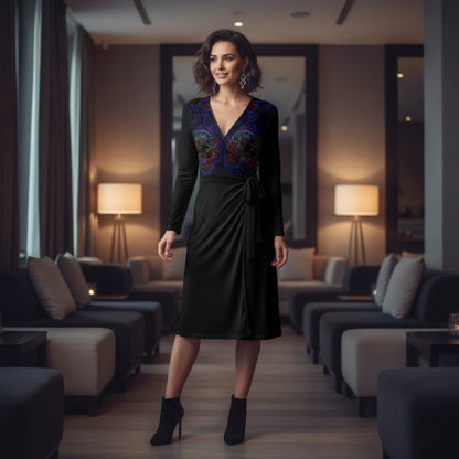 Floral Embosses (01): Nocturnal Sanctuary | Wrap Midi Dress