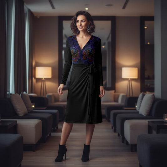 Floral Embosses (01): Nocturnal Sanctuary | Wrap Midi Dress