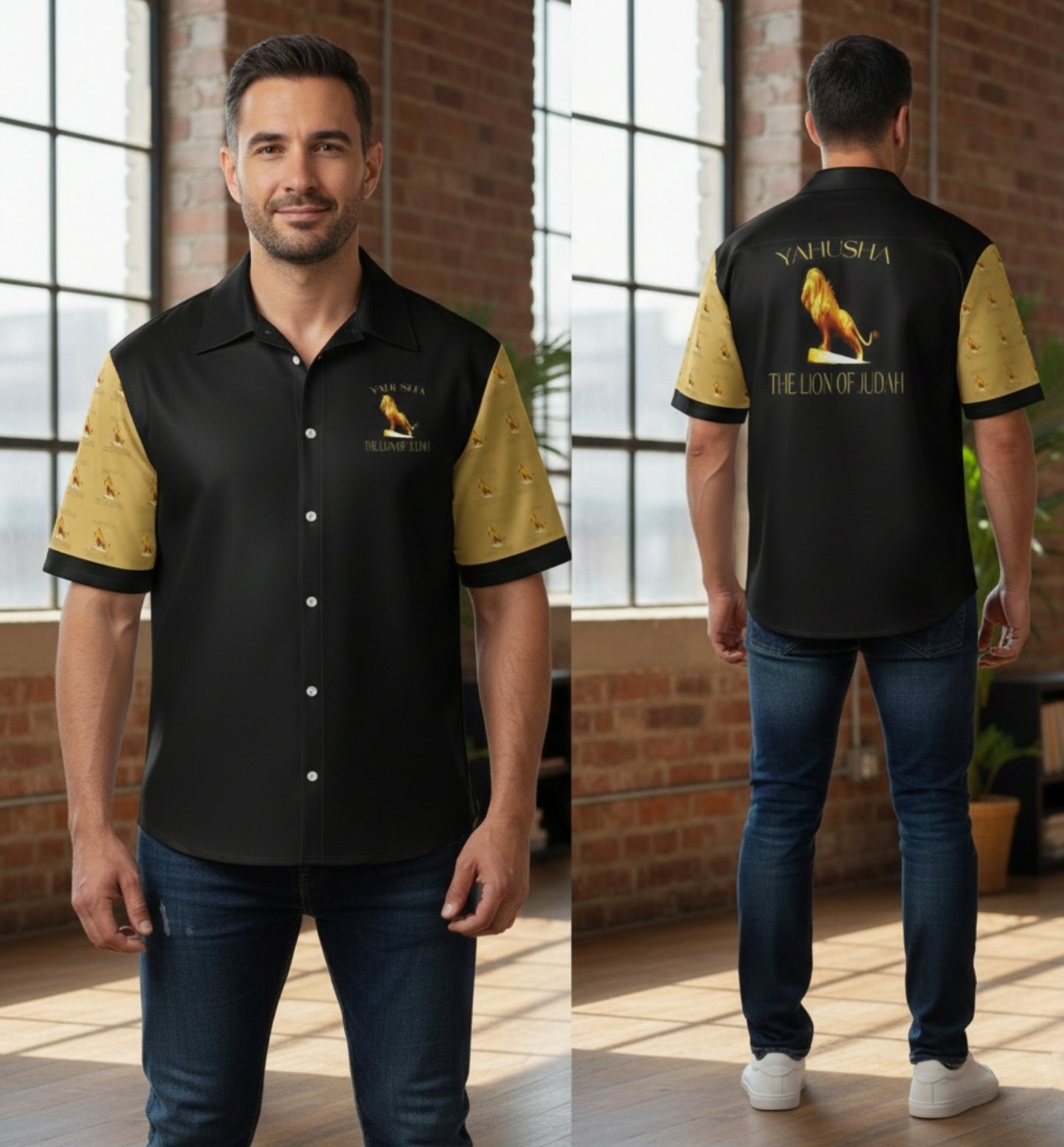 Yahusha: The Lion of Judah (01) | Men's Spread Collar Shirt