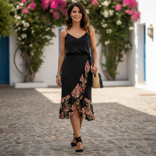 Floral Embosses (06-01): Adom - The Physical Mirror | Ruffle Wrap Midi Skirt